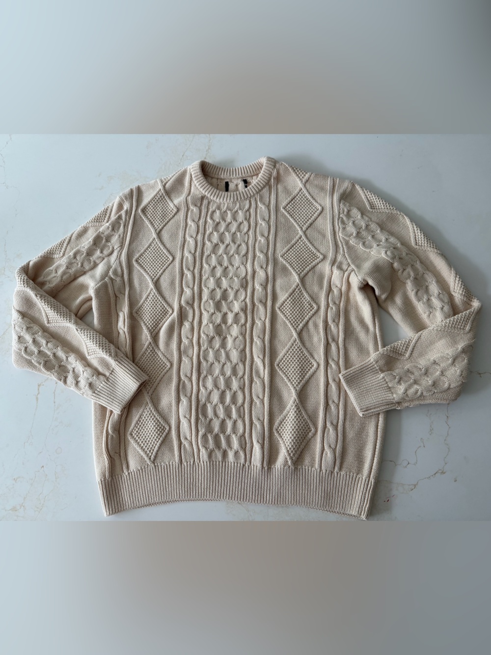 Classic Cable Knit Crewneck Sweater - Cream